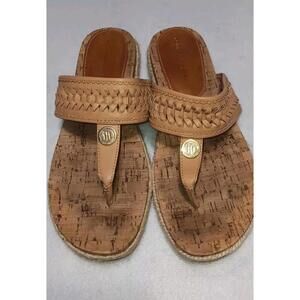 Tommy Hilfiger Thong Sandals Womens Size 7 1/2 Cork Tan Nautical Robe Beach...